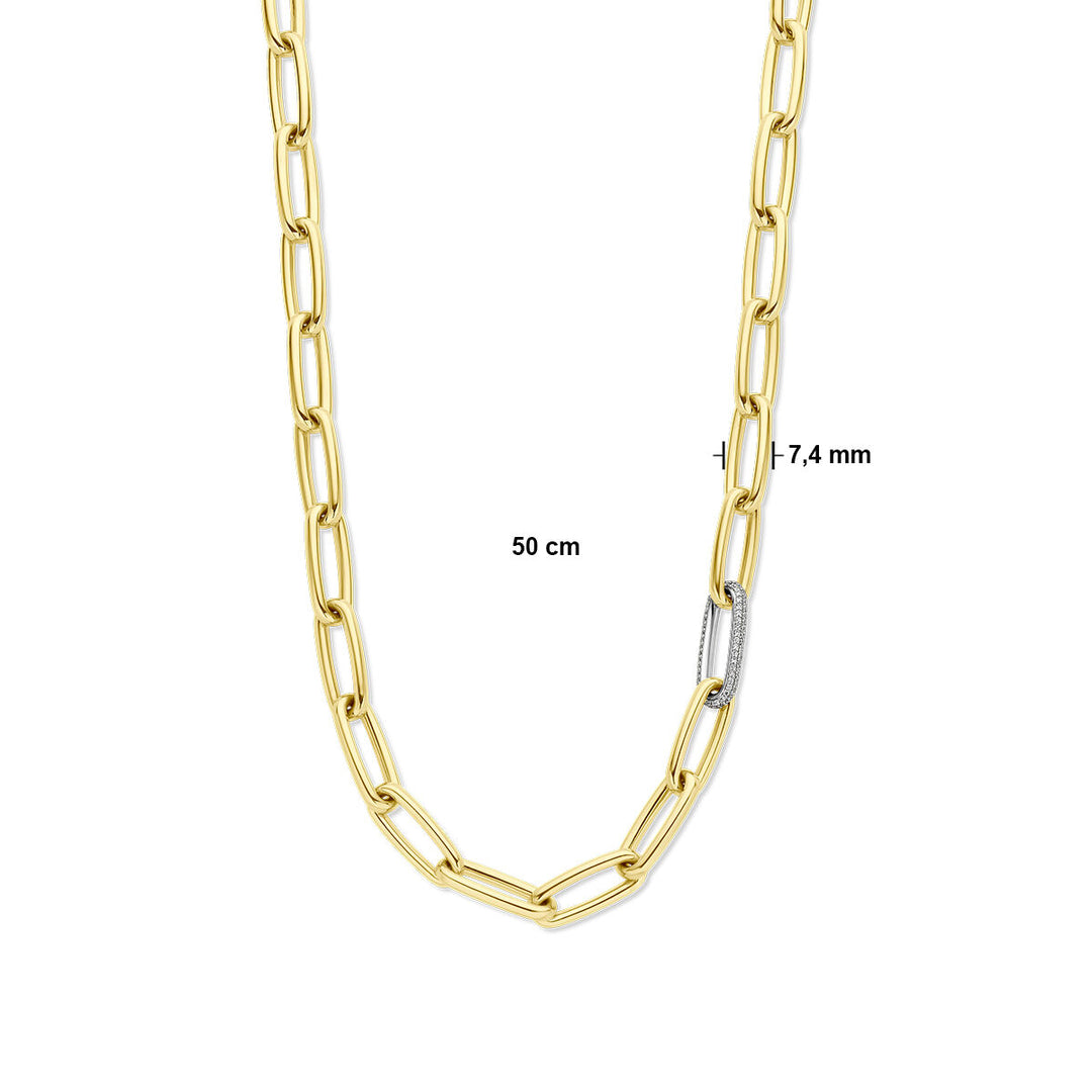 collier paperclip diamant 0.34ct g vsi half ronde buis 7,4 mm 50 cm 18K bicolor goud geel/wit