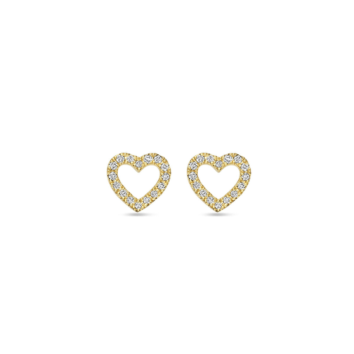 oorknoppen hart diamant 0.11ct (2x 0.055ct) h si 7 mm 14K geelgoud