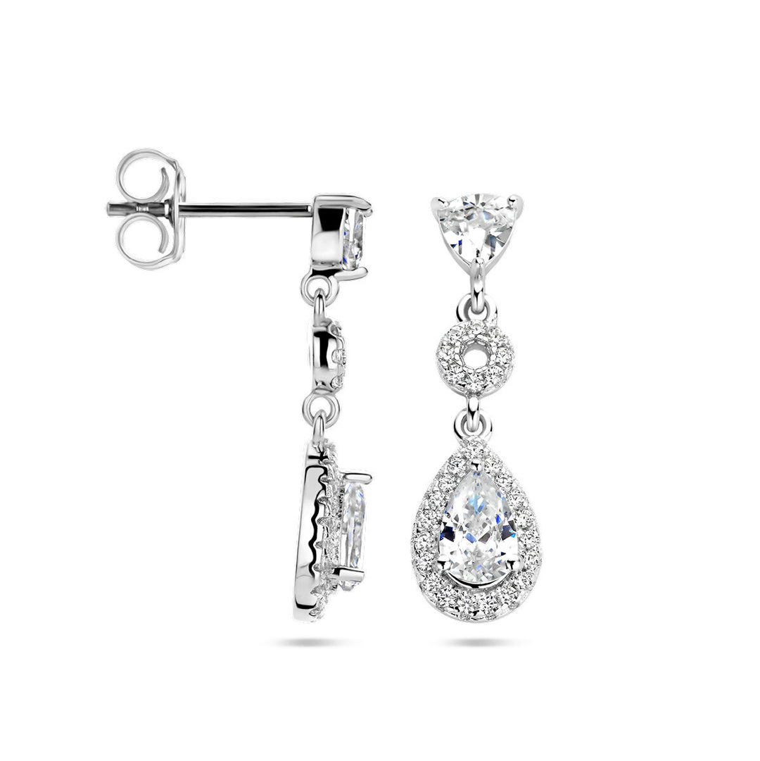 earrings zirconia halo silver rhodium plated