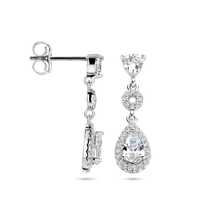 earrings zirconia halo silver rhodium plated