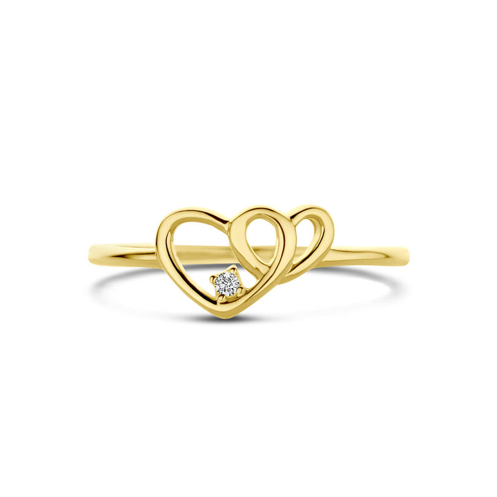 ring hartjes en zirkonia 14K geelgoud