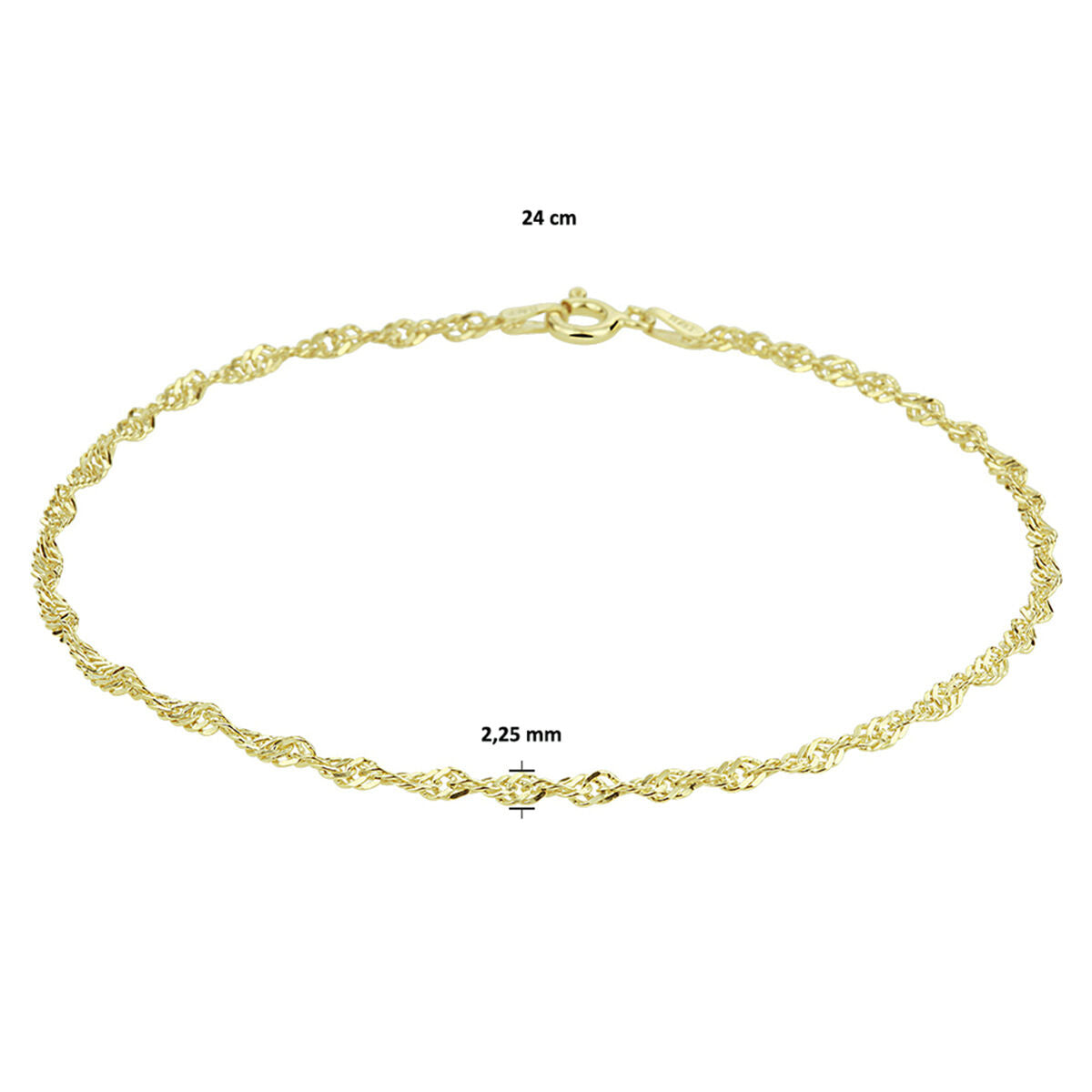 anklet Singapore 2.25 mm 24 cm 3 micron silver gold plated (yellow)