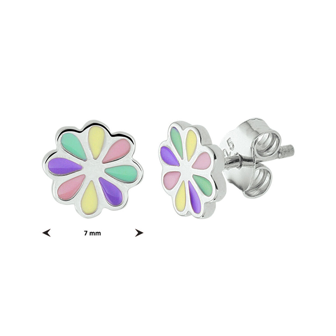 silver rhodium plated flower stud earrings