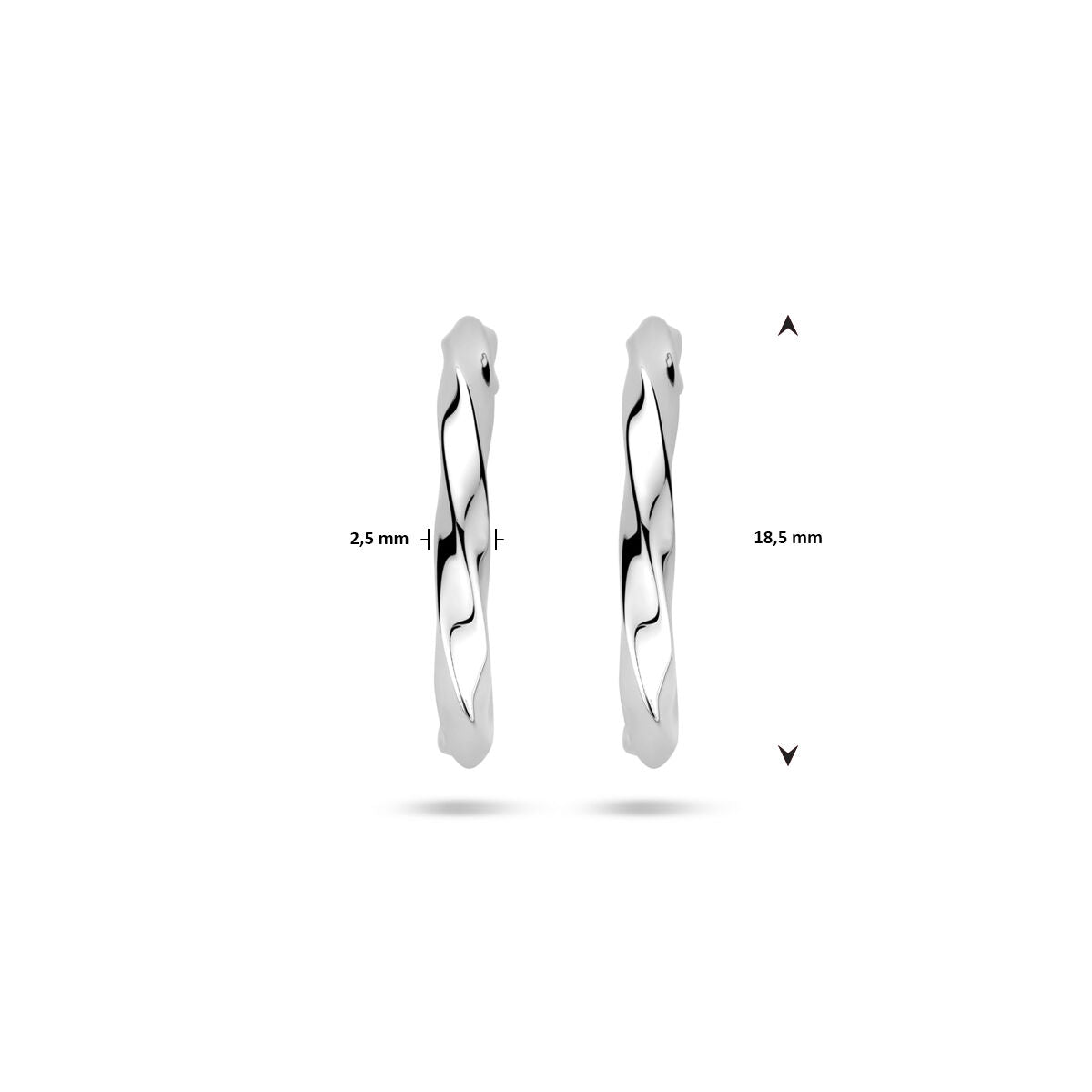 stekeroorringen gedraaid 18,5 mm zilver gerhodineerd