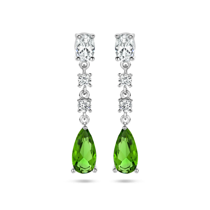 Ohrringe aus weißem und grünem Zirkonia, Silber rhodiniert