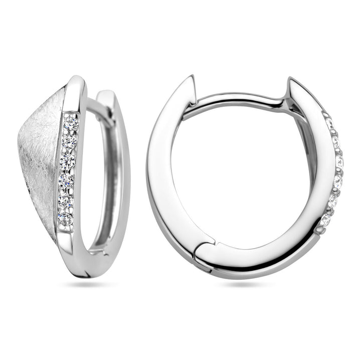 klapoorringen zirkonia gescratcht zilver gerhodineerd