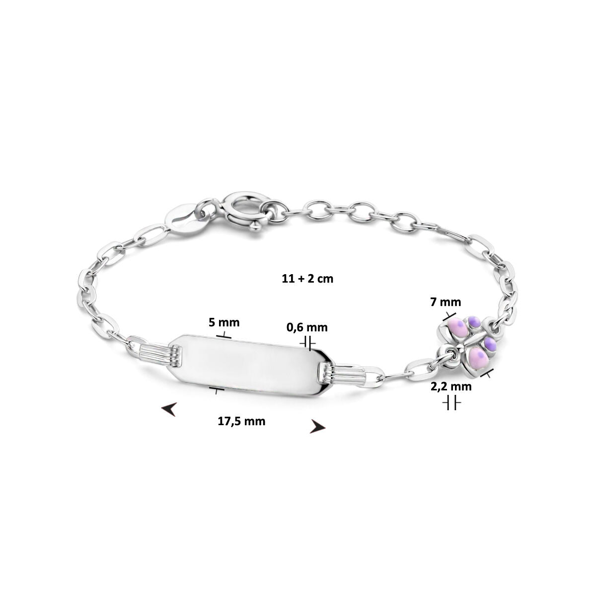 graveerarmband vlinder plaat 5,0 mm 11 + 2 cm zilver gerhodineerd