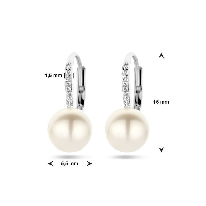 oorhangers parel en zirkonia brisur haak zilver gerhodineerd