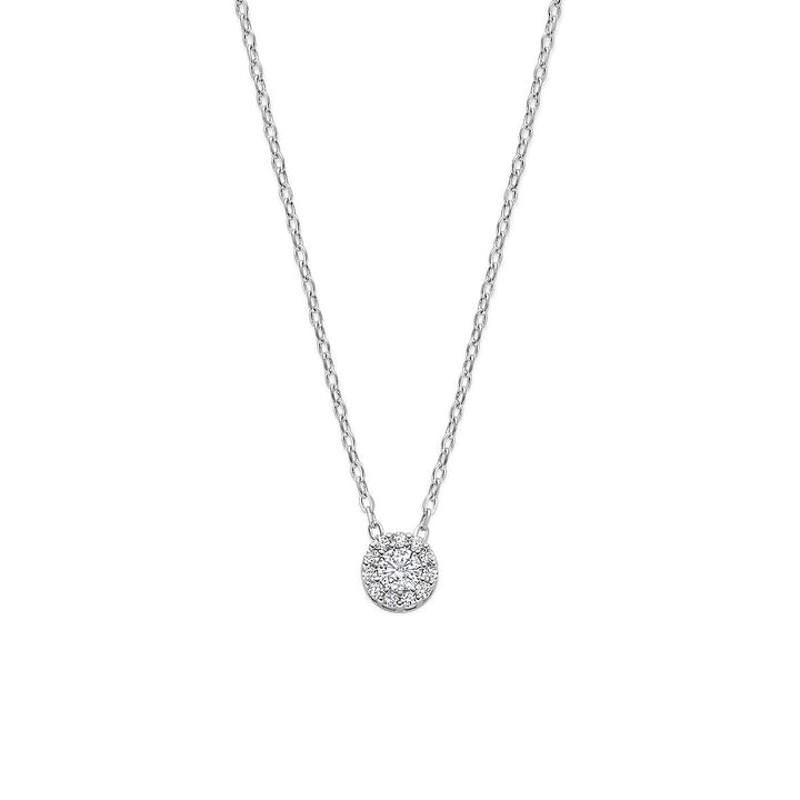 Gerhodineerd zilveren damescollier met zirkonia in entouragezetting