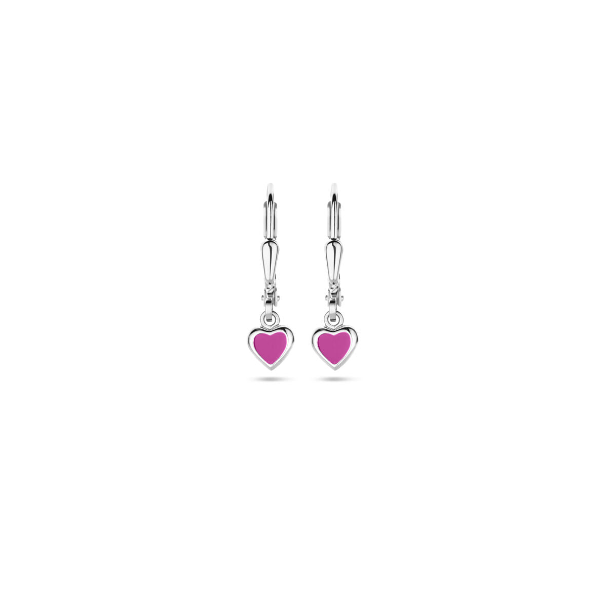 oorhangers hart roze emaille brisur haak 19 mm zilver gerhodineerd