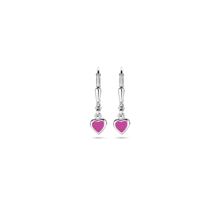 oorhangers hart roze emaille brisur haak 19 mm zilver gerhodineerd