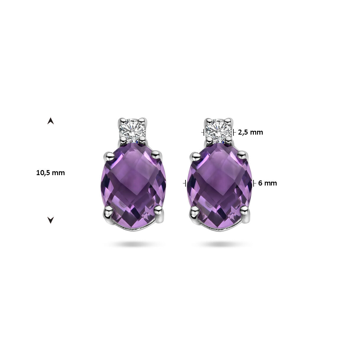 ear studs amethyst and zirconia silver rhodium plated