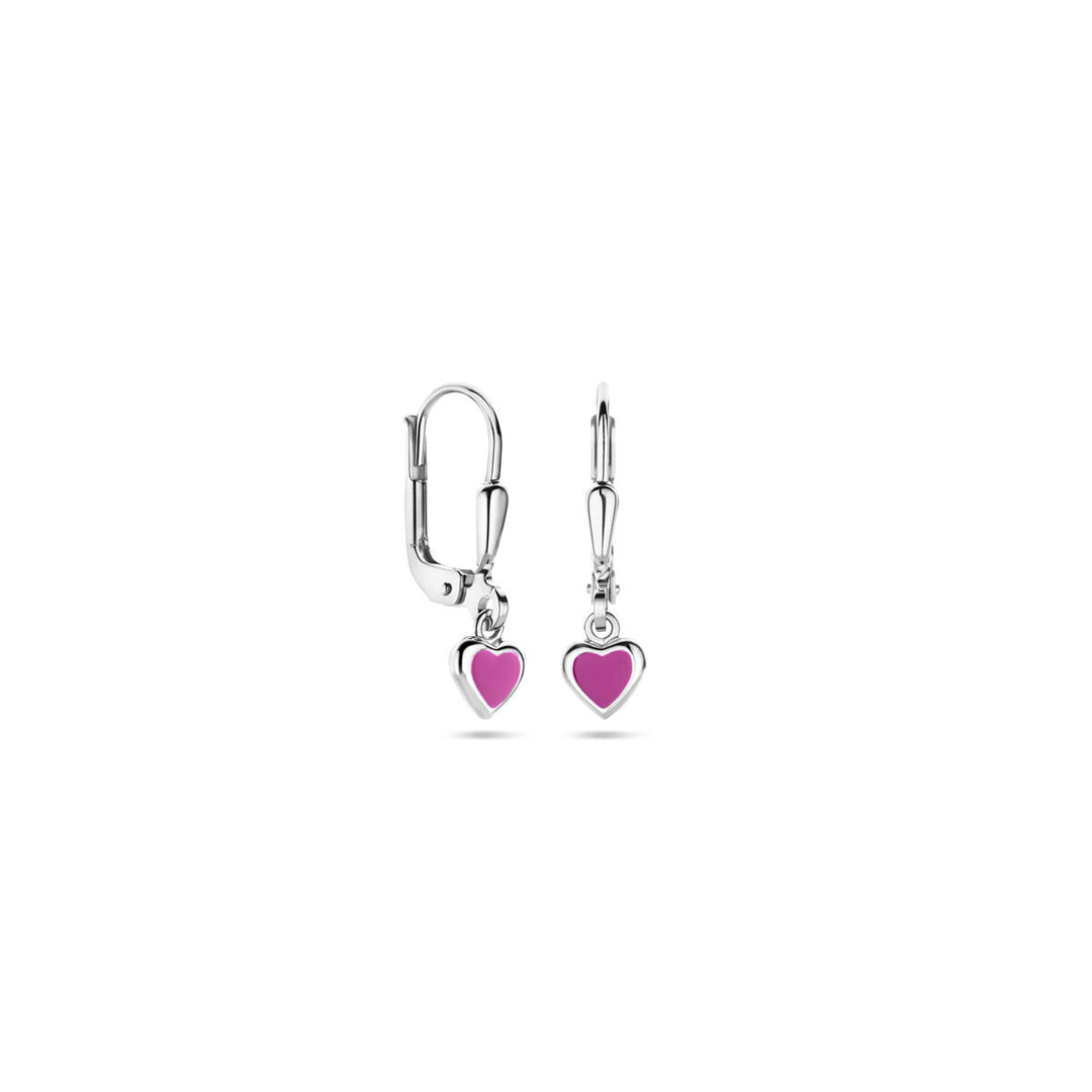 oorhangers hart roze emaille brisur haak 19 mm zilver gerhodineerd