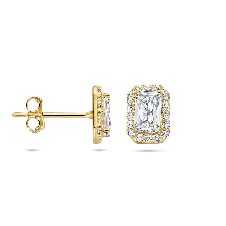 oorknoppen zirkonia halo 14K geelgoud