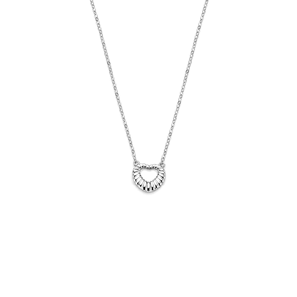 Gerhodineerd zilveren collier met een hartje als hanger, fijne schakelketting.