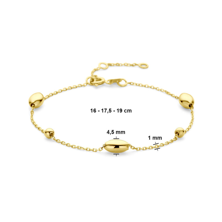 armband ovaaltjes en bolletjes 16 - 17,5 - 19 cm 14K geelgoud