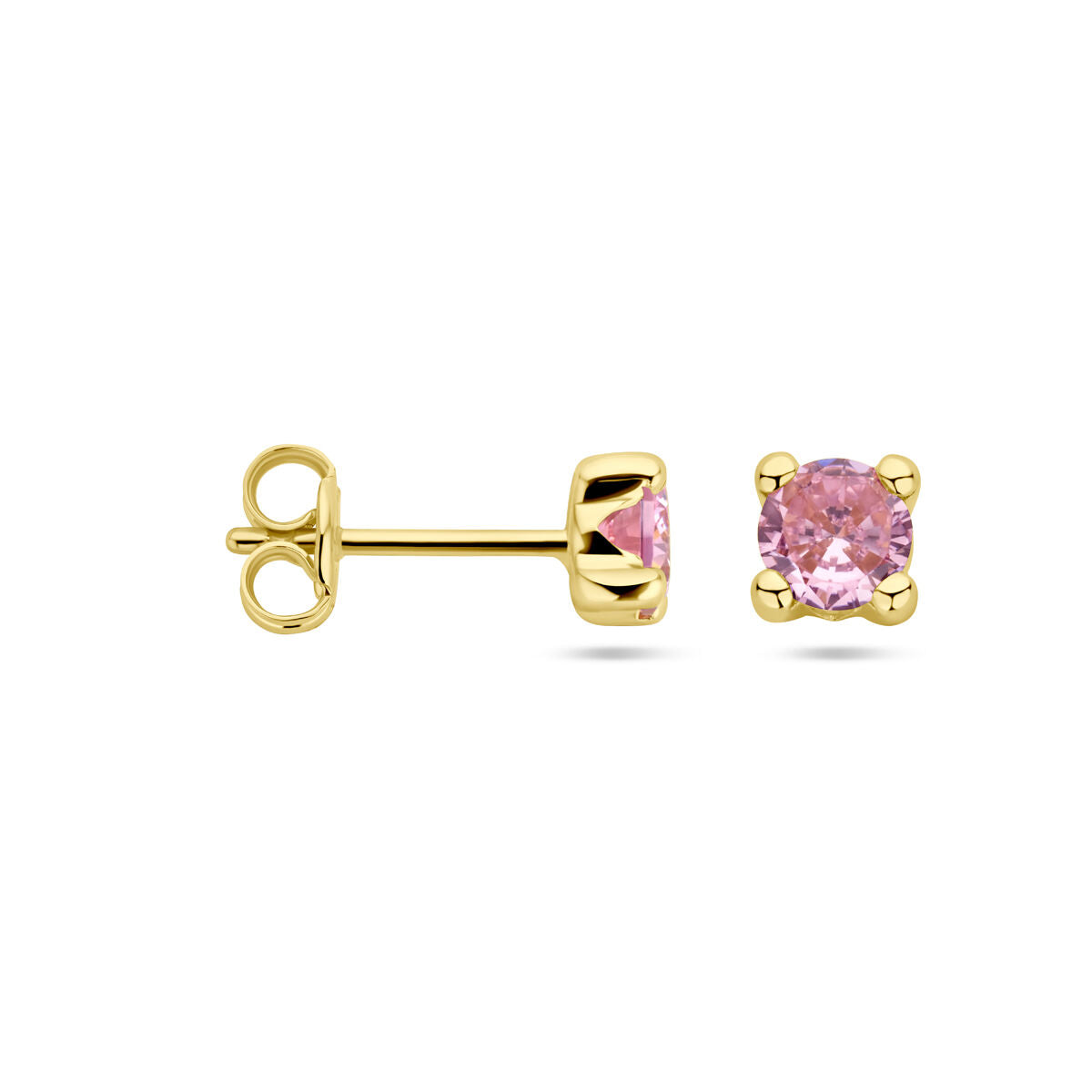 oorknoppen roze zirkonia 14K geelgoud