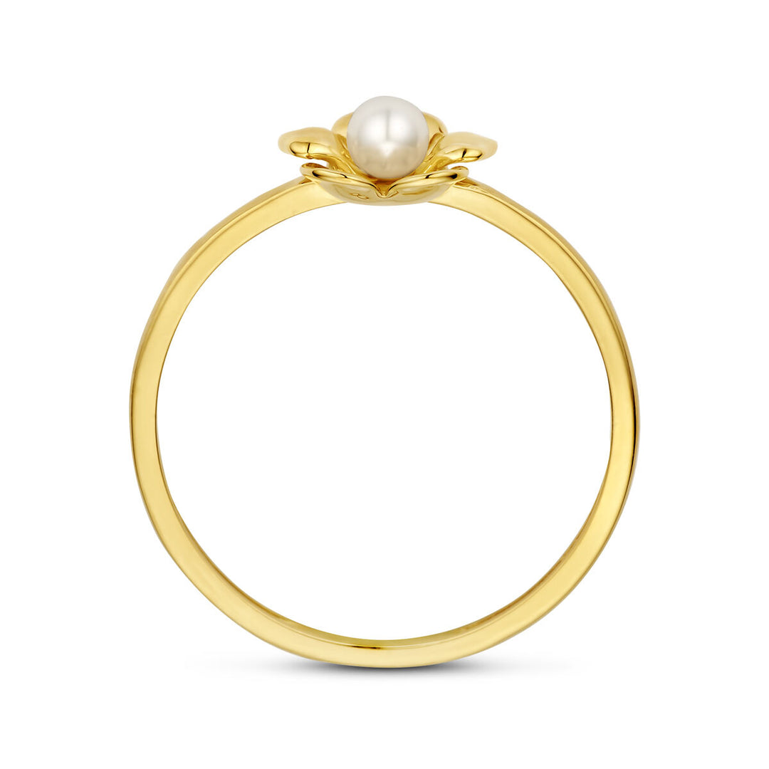 ring bloem parel 14K geelgoud