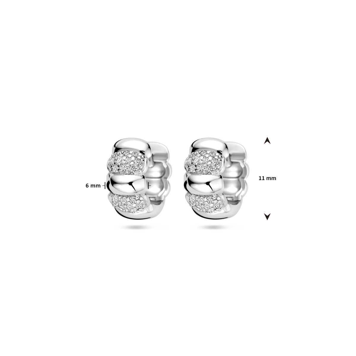 klapoorringen zirkonia 11 mm zilver gerhodineerd