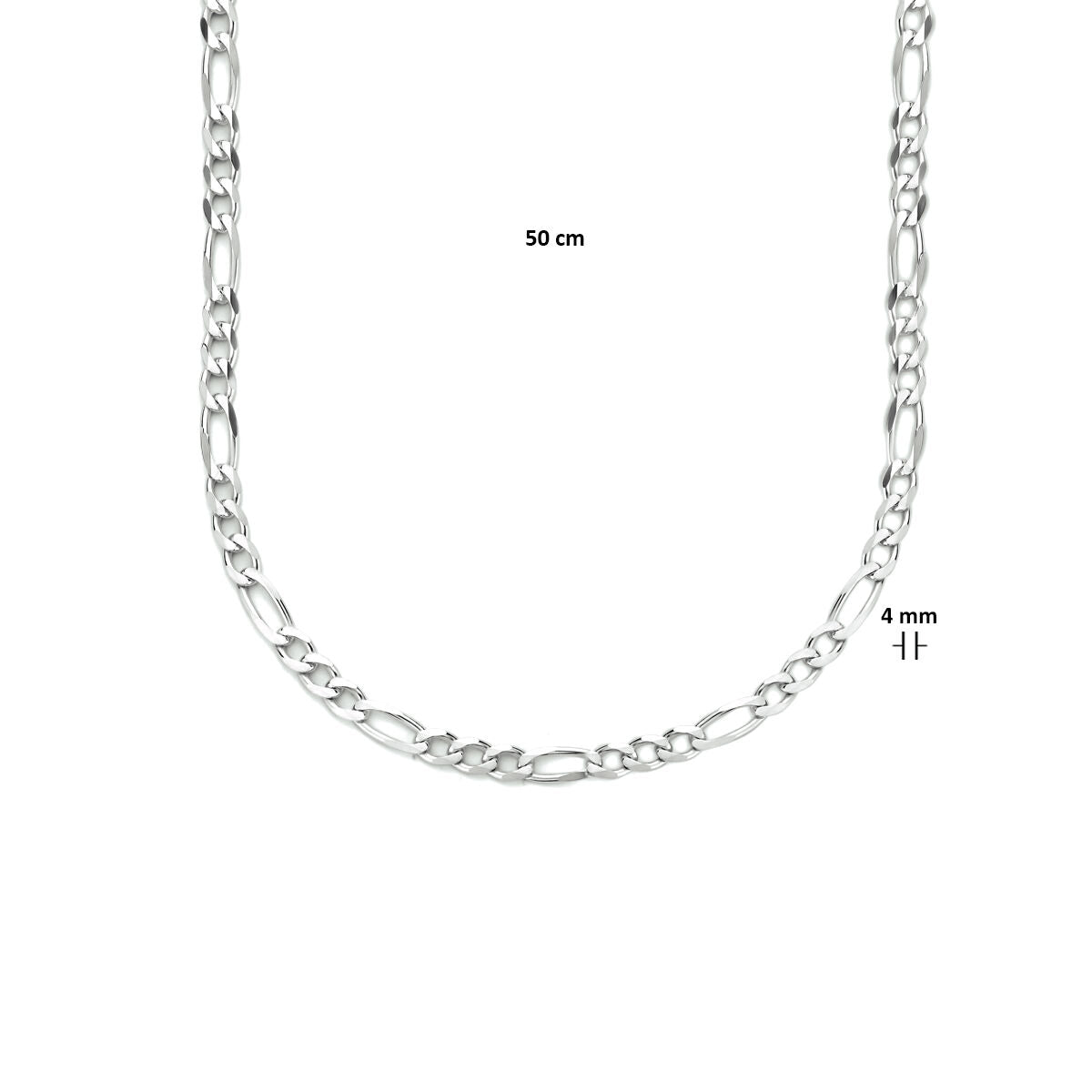 necklace figaro 4.0 mm 50 cm silver rhodium plated