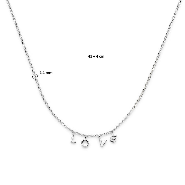 collier love 41 + 4 cm zilver gerhodineerd