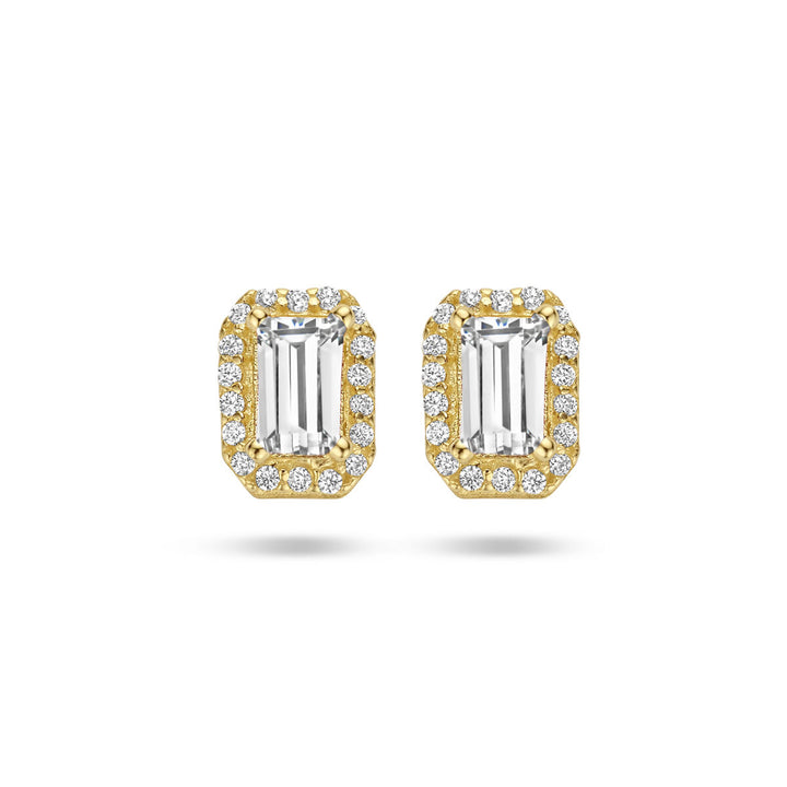ear studs zirconia halo 14K yellow gold