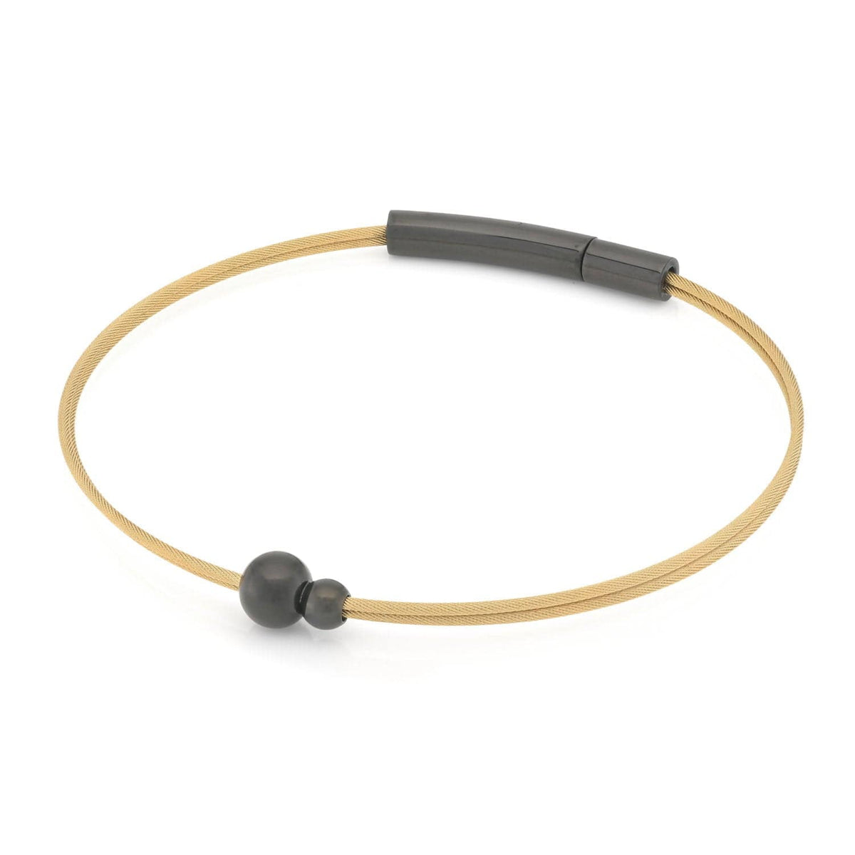 Gouden armband met zwarte elementen en een minimalistisch ontwerp.