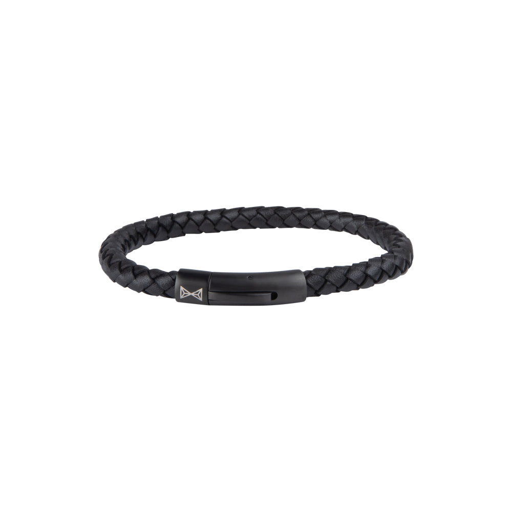 Men's leather bracelet - Iron Single String Black-on-Black