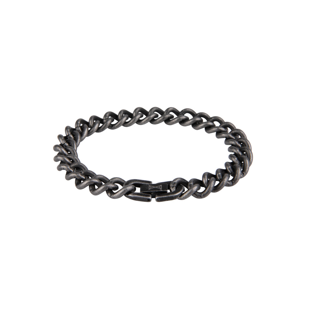 Zwarte gourmette armband van satijn afgewerkt met een antieke look.