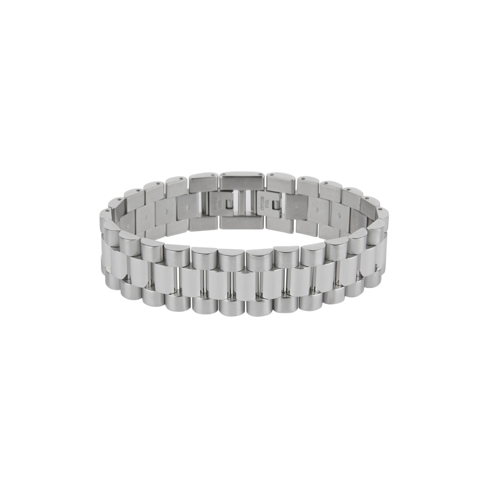 Stalen heren armband met een schakelontwerp en een glanzende afwerking.