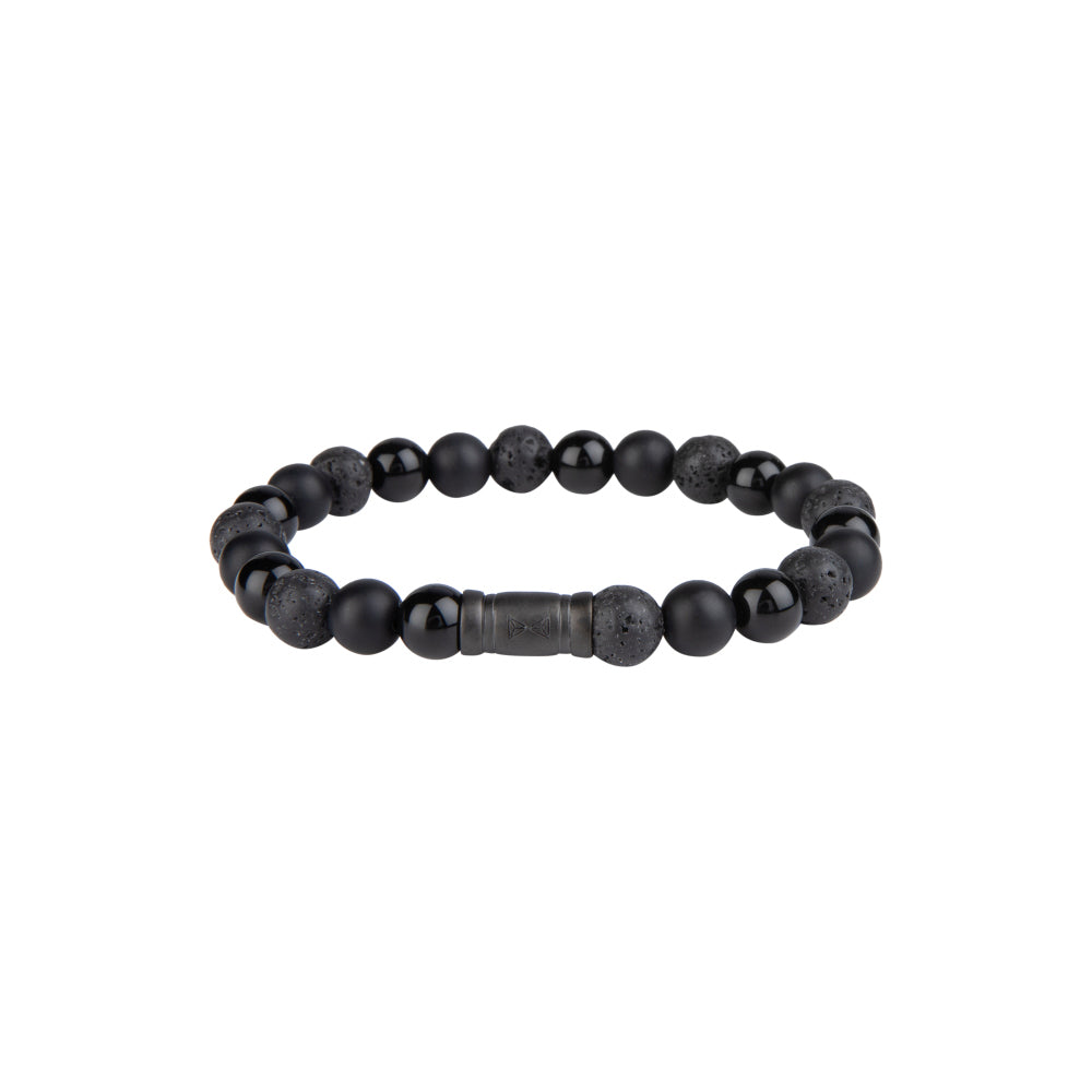 Zwarte armband van 8 mm met een combinatie van matte en glanzende kralen.
