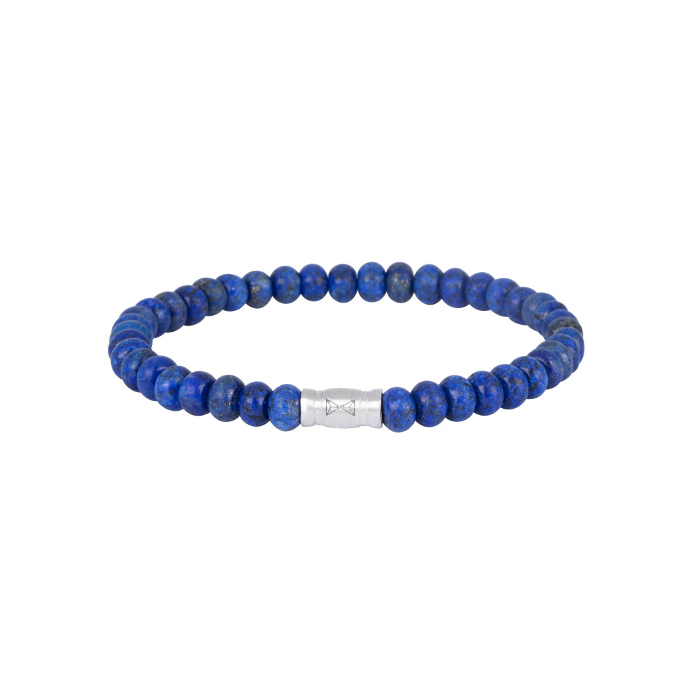 Blauwe armband van lapis lazuli met een zilveren sluiting, 6 mm kralen.