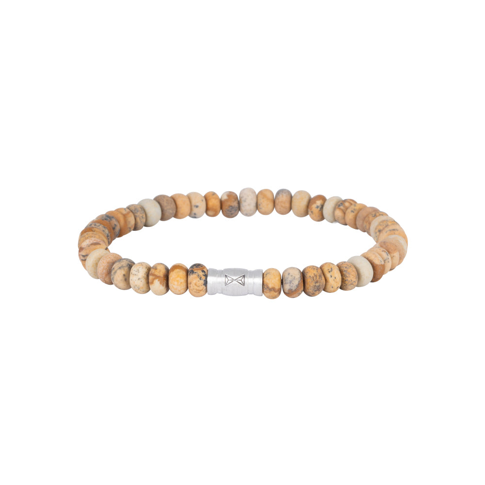 Ovale armband van 6 mm met natuurstenen in aardetinten en een zilveren sluiting.