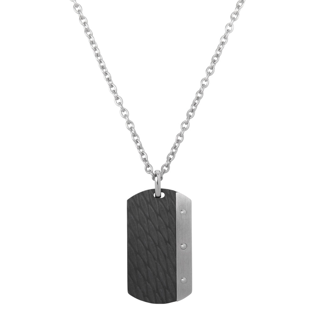 Zilveren herenketting met een dogtag hanger, voorzien van een gestructureerde afwerking en drie kleine steentjes.
