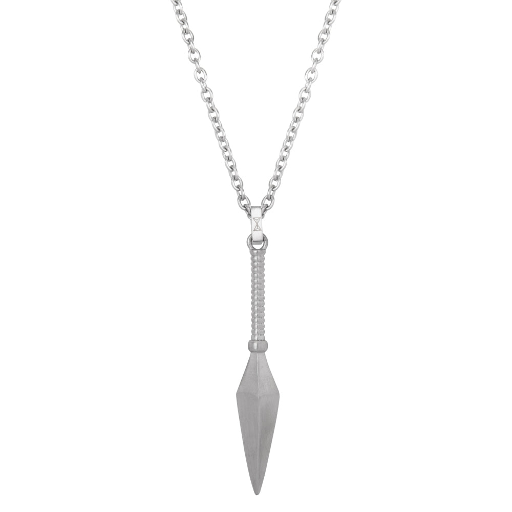 Zilveren herenketting met een speervormige hanger en een schakelketting.