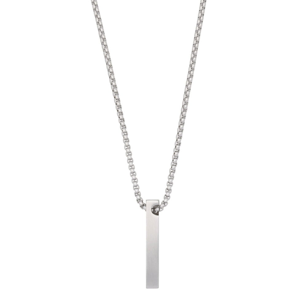 De Zilveren ketting heren uit de Necklace Memoire - Inox-collectie van AZE Jewels is een RVS 316L zilveren verticale staafhanger. Hij hangt aan een delicate ketting met een gladde, rechthoekige vorm voor een elegante en minimalistische look.
