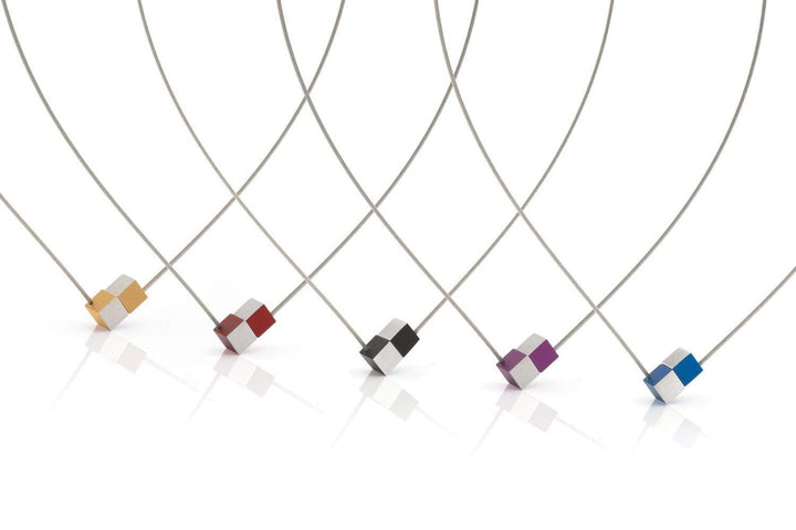 Necklace Two cubes Orange Purple with gold thread CG205OP