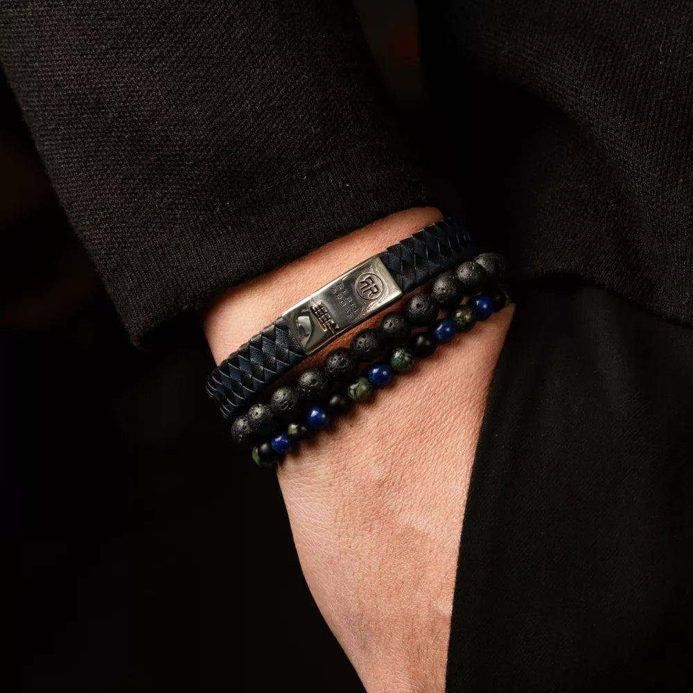Braided Flat 925 Black&Blue - Heren armband