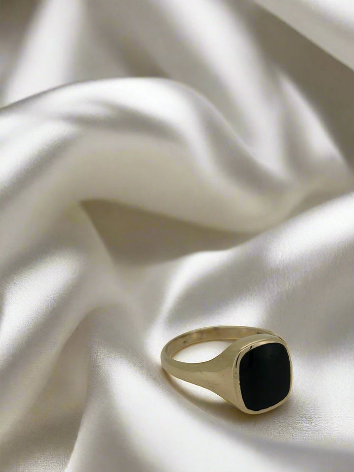 vintage gouden ring 14k vierkante onxy 6.9gr