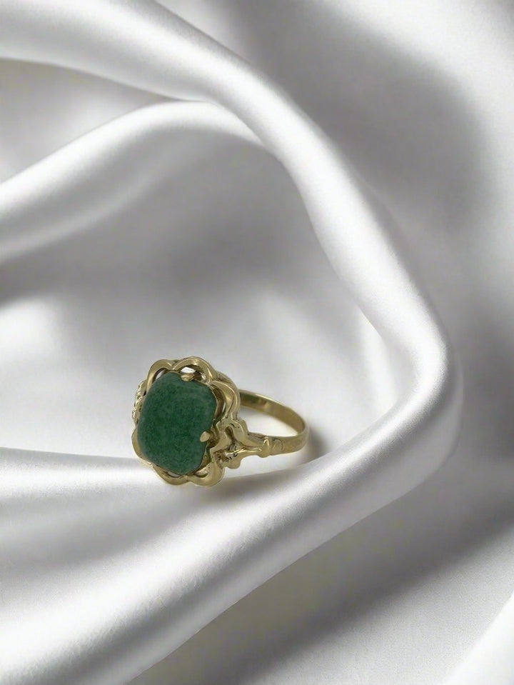 vintage gouden ring 14k vierkante mosagaat 2.7gr