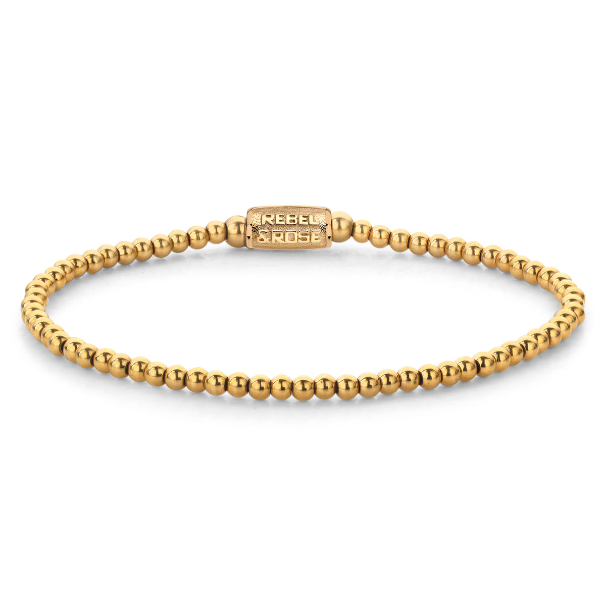 Gouden kralenarmband van 3 mm met een sluiting in het midden.