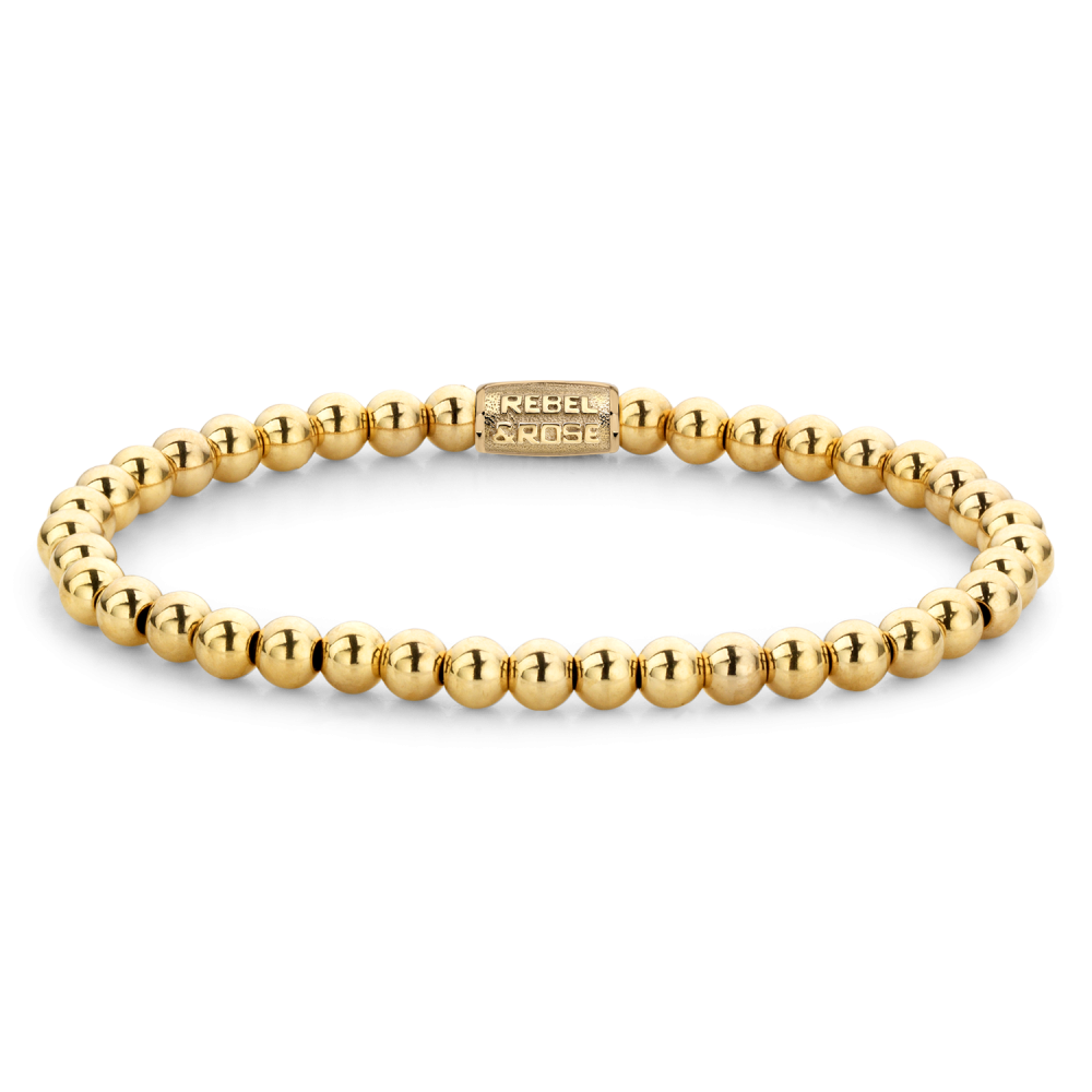 Gouden kralenarmband voor dames met een diameter van 4 mm en een eenvoudige, glanzende afwerking.