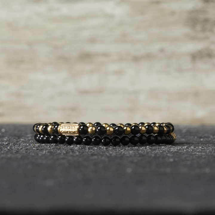 Mix Black Madonna - 18 ct yellow gold ionplated - 4mm - Kralen Armband Dames