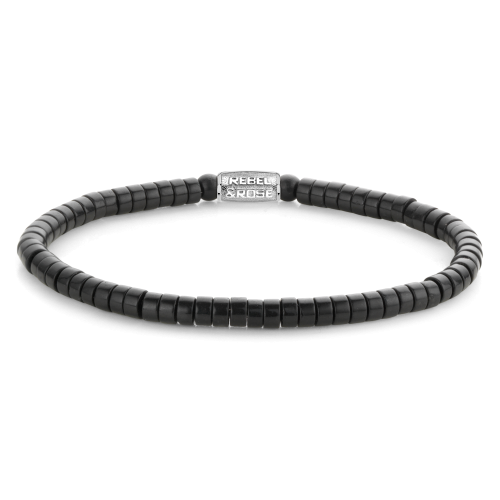 Zwarte herenarmband van 4 mm met een schakelontwerp en een metalen sluiting.