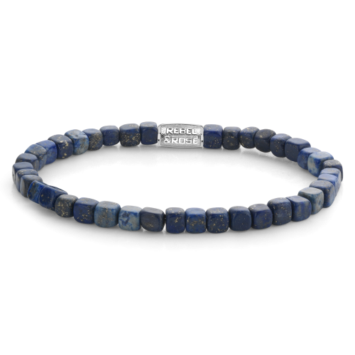 Heren kralenarmband van 4mm met lapis lazuli stenen in verschillende blauwtinten en een zilveren sluiting.