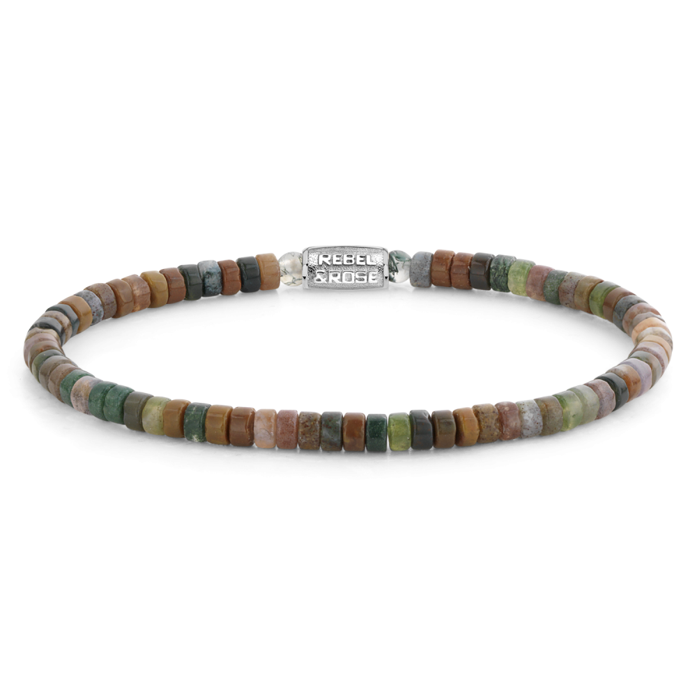 Kralenarmband voor dames met 4 mm multicolor stenen in aardetinten en een zilveren sluiting.