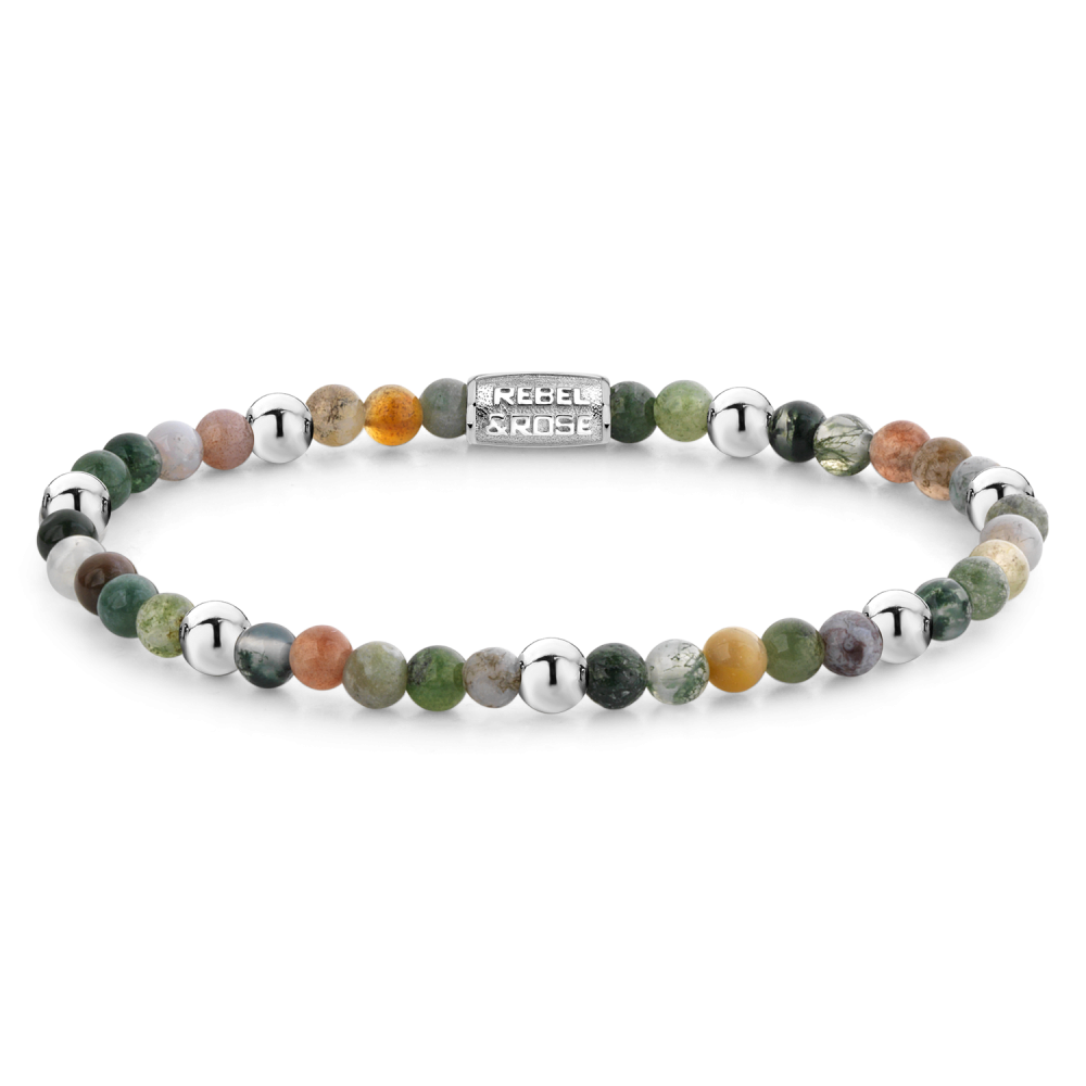 Kralenarmband voor dames met 4 mm gekleurde stenen en metalen elementen.