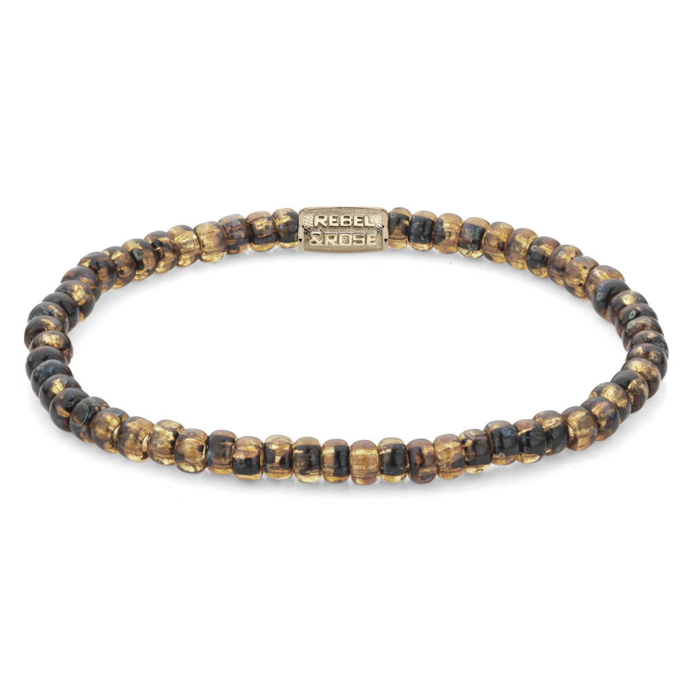 Kralen armband voor dames van 4 mm met glazen tiger eye in goud- en bruintinten.