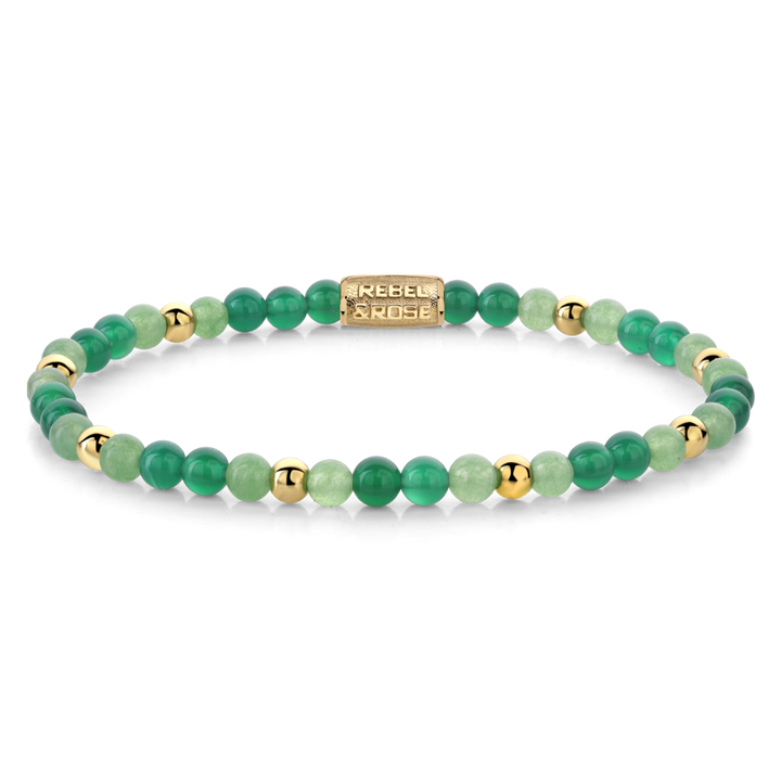 Green Morning Vibes - 18 ct yellow gold ionplated - 4mm - Kralen Armband Dames