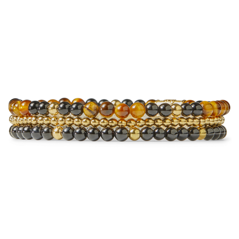 Mix Tiger Black - 18 ct yellow gold ionplated - 4mm - Kralen Armband Dames